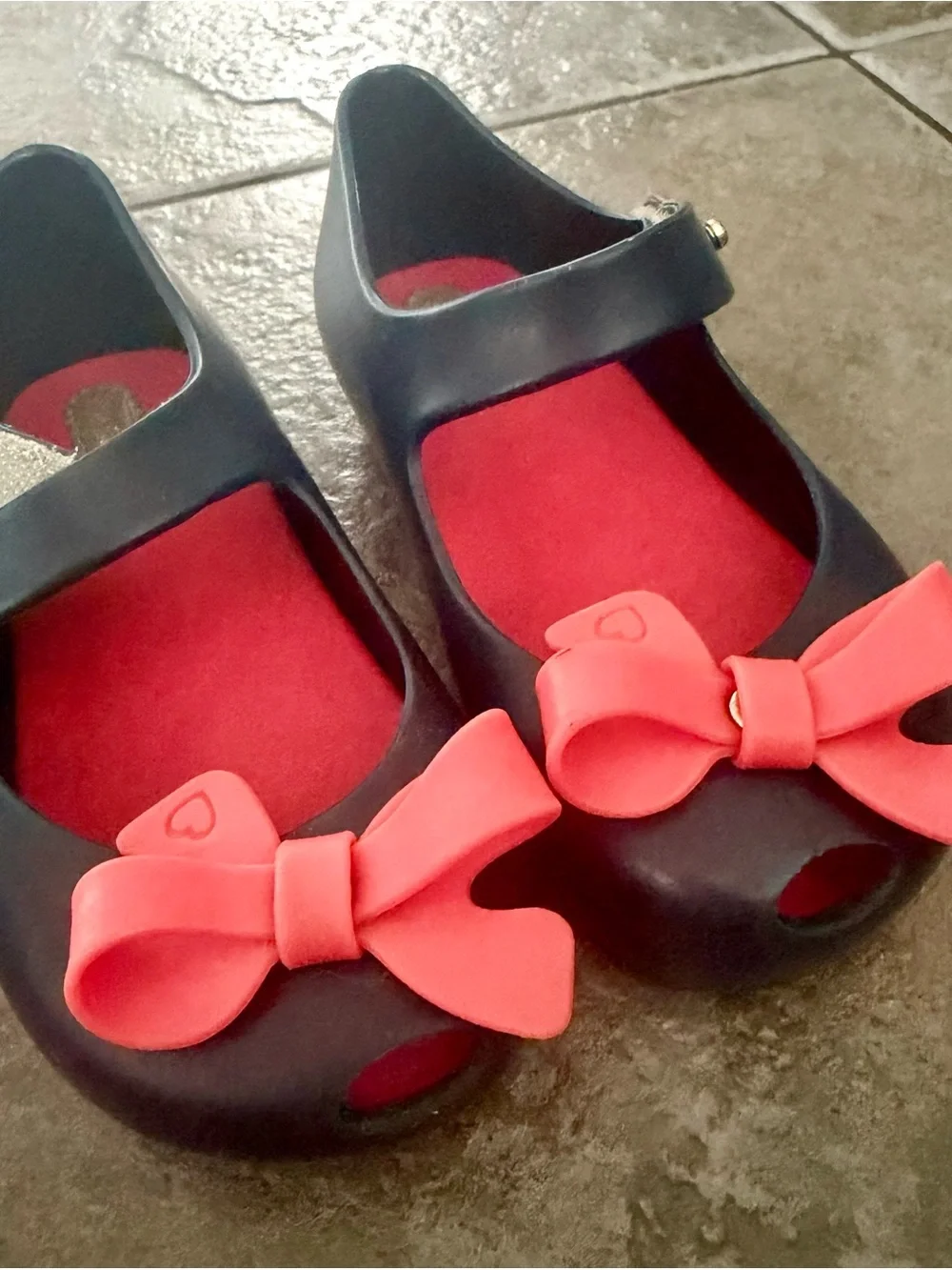 Mini Melissa Navy Blue Mary Jane Shoes with Pink Bow